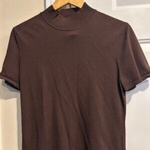 Women's Top Kasper Medium Brown Short Sleeves Mock Neck Machine Washable